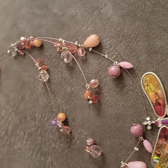 Pink Dragonfly Pendant Beaded Floating Station Fairycore Necklace Earrings Set - Picture 4 of 6